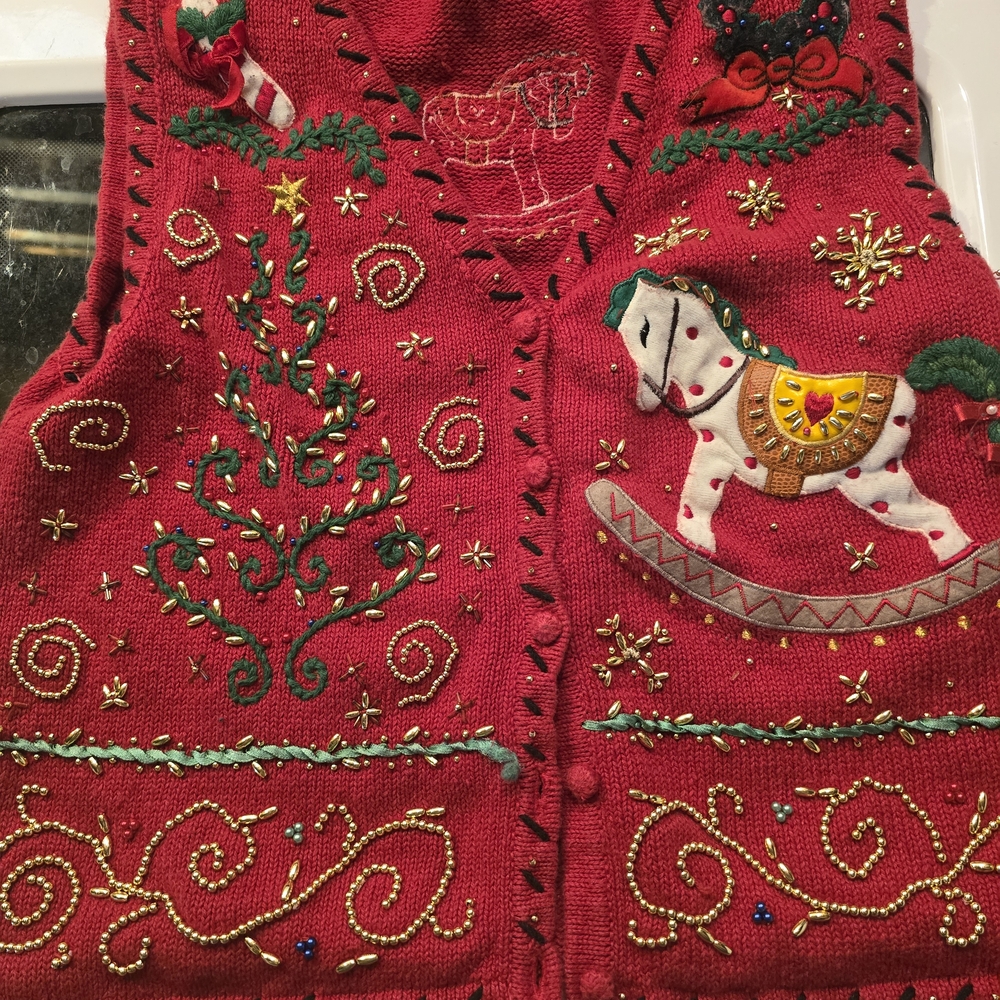 Festive Red Embroidered Holiday Vest